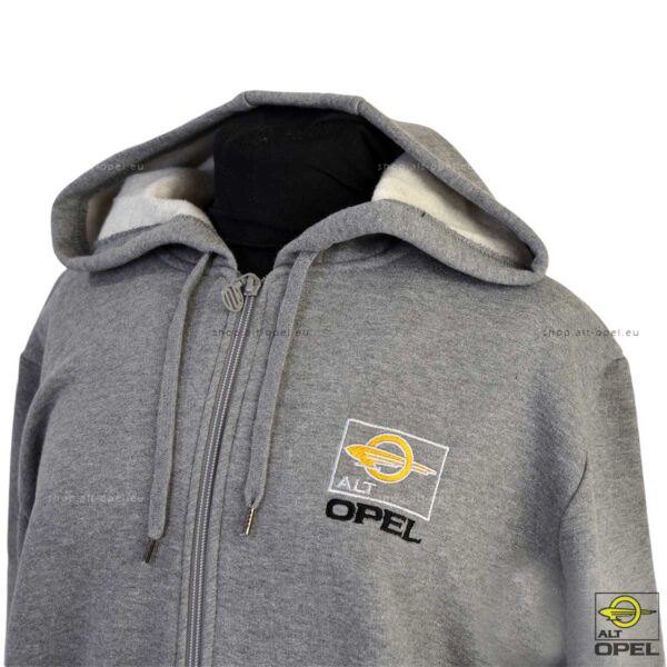 Shop der ALT-Opel IG | Kapuzenjacke grau mit eingesticktem Logo | shop.alt-opel.eu