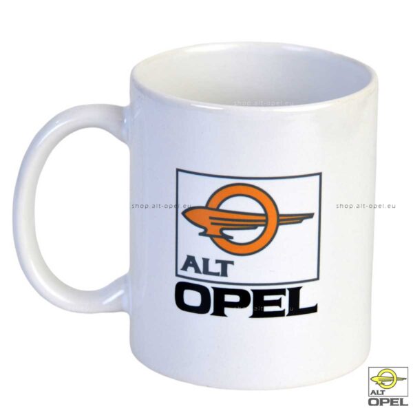 Shop der ALT-Opel IG | Becher mit zwei Aufdrucken: 1. Logo, 2. Opel Kadett A | shop.alt-opel.eu